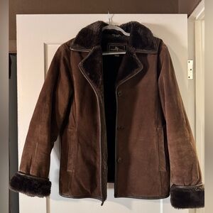 Brandon Thomas Elegant Black and Brown Coat faux fur inside size M